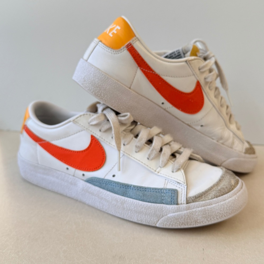 Nike Women's Blazer Low '77 White/Orange/Gold/Blue DC4769-105‎ Size 8